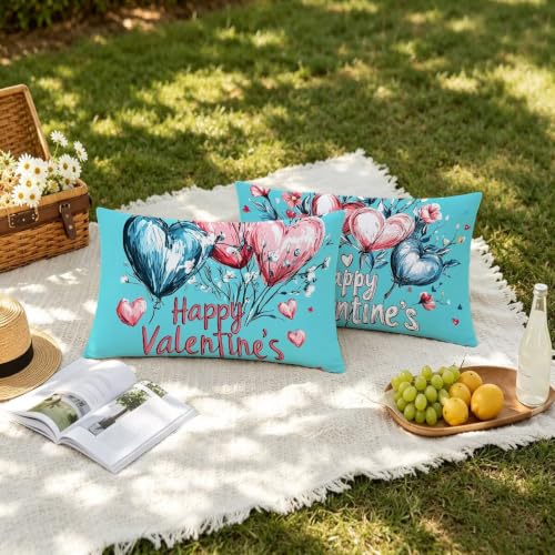 Housse de coussin bleu rectangulaire en lin impermeable pour patio