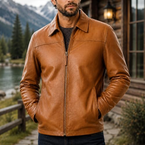 Image of Isaac & David Chicago Men's New Black /Brown Lambskin Leather Classic Open Bottom Jacket Motorcycle Vintage Racing Jacket