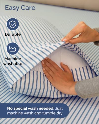 Image of Extra Deep Flex Top Split Head King Sheet Set - 6 Piece Breathable and Cooling Sheets - Hotel Luxury Bedding for Women, Men, Kids & Teens - Easy Secure Fit - Extra Deep Pockets - Blue Stripes 2
