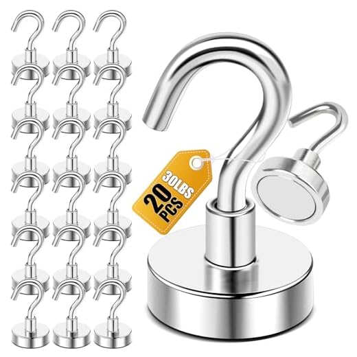 DIYMAG Magnetic Hooks, 30lbs+ Magnet Hook 2025 Cruise Cabin Ship Essentials Heavy Duty Strong Magnets Refrigerator Fridge Hanging for Classroom Beach Vacation Kitchen Grills Home 20 Pack (Silver)