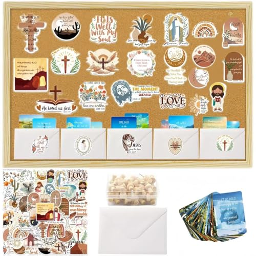 Prayer Board Kit for Women, 156 Pcs Vision Board Supplies with Inspirational Cards, Stickers, Envelopes, Pins for Wall Decor, Home Display or Gift (Board Not Included) (Brown)