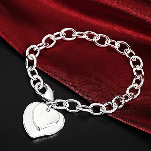 Bracelet pendentif double cœur femme pour cadeaux de mariage et fêtes