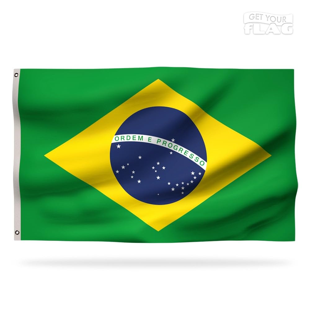 Bandera de Brasil Premium 150x90cm - Bandera de Brasil duradera con 2 ojales de metal