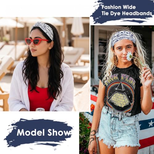 Image of MAYCREATE 2Pcs Cloth Hair Bands for Women Extra Wide Fashion Print Headband for Women Soft Stretchy Head Band for Daily Yoga Sports Party