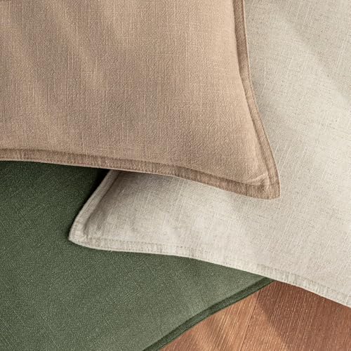Image of Decorative Linen Solid Throw Pillow Covers 18x18 Inch Set of 2 Camel Boho Accent Farmhouse Pillows Modern Neutral Home Decor for Couch Sofa Living Room Bed
