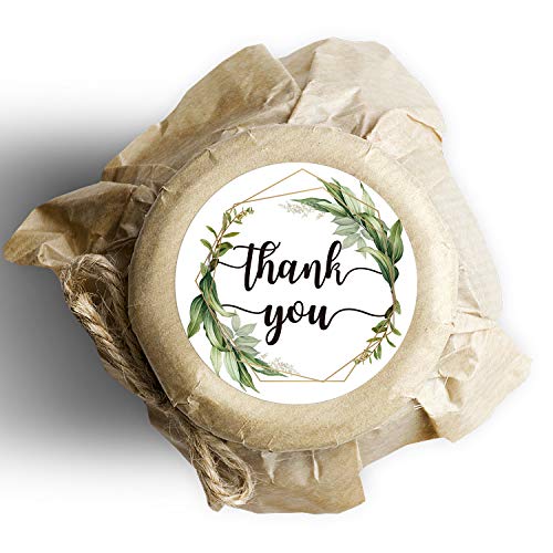 500 Chic Golden Greenery Frames Thank You Label Stickers, 1.5 Inch Circle Round Green Palm Leaves Wreath Thank You Stickers. #TOP4