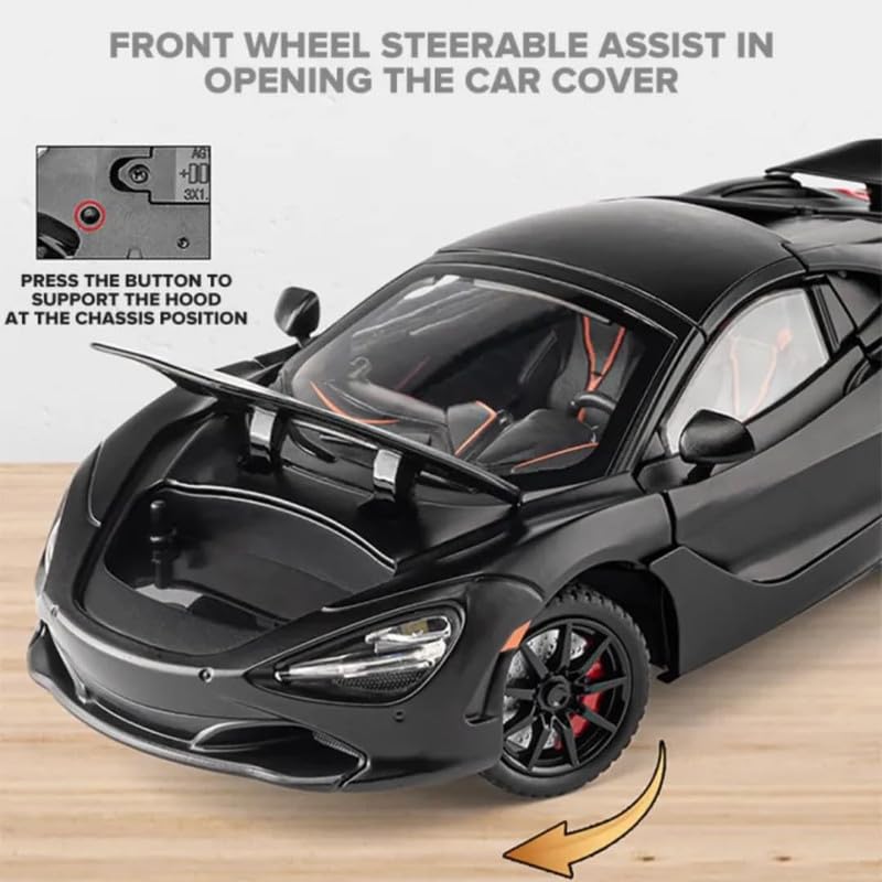 Image of Model 1:24 Mclaren 720 Model Alloy Metal Pull Back Die-cast Car Openable Doors with Sound and Light Vehicle Car Toy for Kids - Multicolor