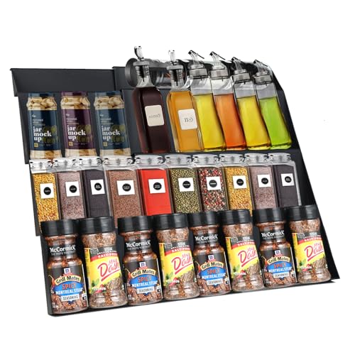 KITDAHOM Especiaria para gavetas: gaveta para especiarias, especiarias de gaveta, largura ajustável de 30 cm a 60 cm, design de quatro níveis, ideal para organizar especiarias na cozinha