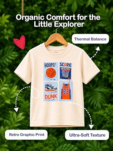 Image of Kidbea Bamboo Unisex Kids T-Shirt Ultra-Soft Premium Half Sleeve Graphic Tee for Boys & Girls, Casual Summer Wear for Toddlers & Kids