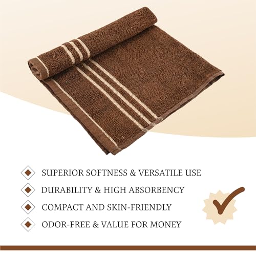 Image of Urbane Home Pack of 3 Soft Cotton Face Towels for Men & Women /Ladies | Easily Washable | Pocket Towels & Workout Gym Napkins for Men - Dark Brown