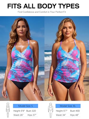 Image of RELELCIGA Women's Tankini Top V Neck Ruched Tummy Control Bathing Suit Top
