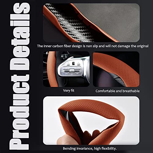 Image of AutoBizarre Car Anti Skid Non Slip Rust Brown Leather Steering Wheel Grip Covers Decoration Universal for All Cars - Set of 2 pcs