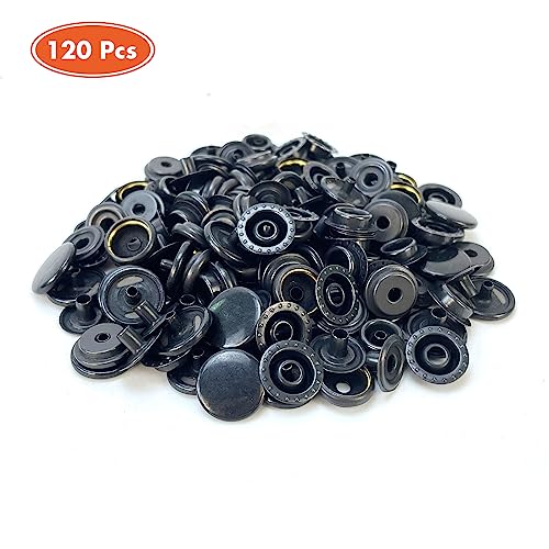 160 Pcs Snap Buttons,Snap Fasteners Kit 15mm Stainless Steel Snaps Marine Grade Boat Canvas Snaps,3/8\" Socket Metal Snaps for Clothing Leather Boat Cover Fabric (Regular-Black)