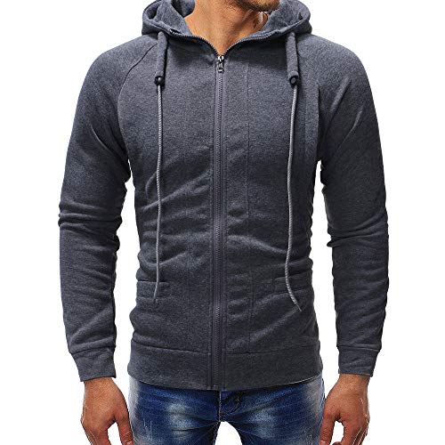 Preisvergleich Produktbild OSYARD Herren Solide Full-Zip Kapuzenpullover Hoodie, Langarm Herbst Winter Rundhalsausschnitt Sweatshirt Sweatshirt-Jacke Kapuzenjacke Outwear (XL, Dunkelgrau )