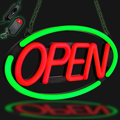 Open Sign for Business - Large Bright LED Open Neon Sign for Stores with Remote Control - Animated Flashing LED Open Signs, Unique Oval Jumbo Open Shop Light (24" x 12" Oval, Red & Green)