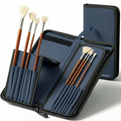 DUGATO Suporte de pincel longo de lona com zíper 14,5 x 37,6 cm, capa de arte premium para pincéis, cabo longo de até 33 cm de comprimento, 15 compartimentos de armazenamento para artistas (pincel não