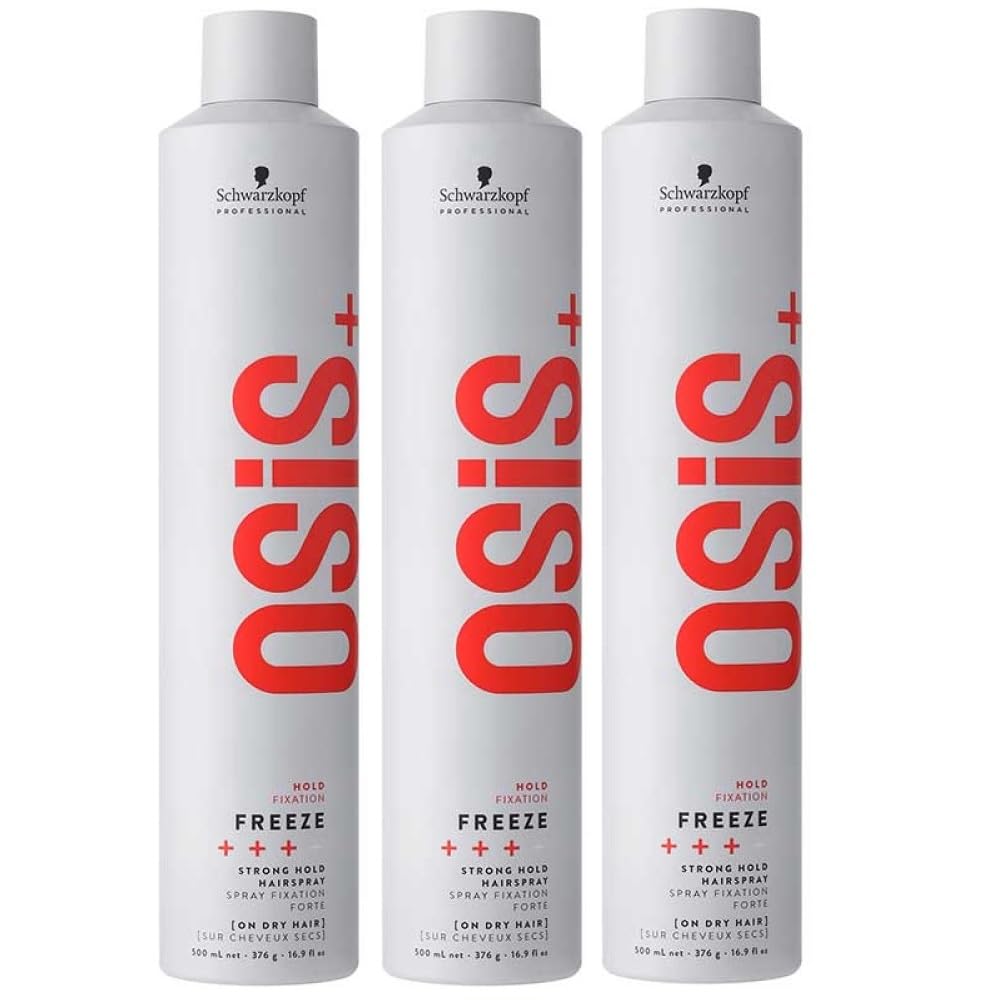 Schwarzkopf, 3 flaconi di lacca spray per capelli Osis+ Freeze da 500 ml, per una forte tenuta