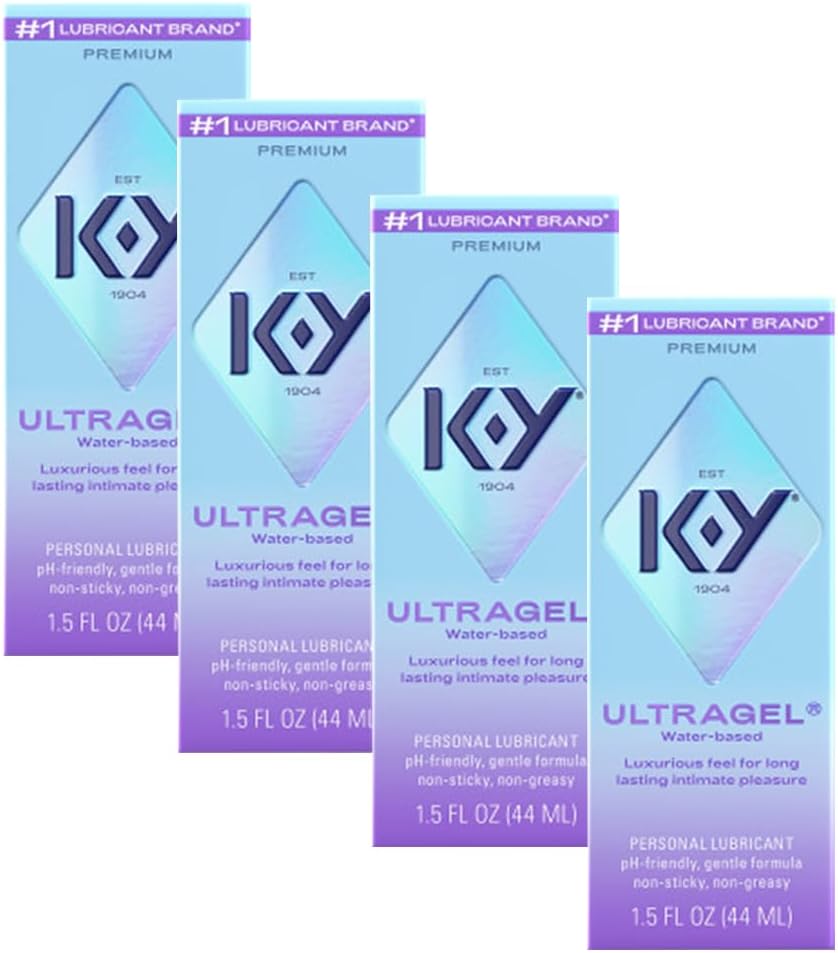 K-Y Ultragel Premium Water-Based Body Friendly Formula 1.5 Fl Oz. Personal Lubricant for Wetter Sex for Men, Women and Couples & Safe to Use with Latex Condoms (4 Pack)