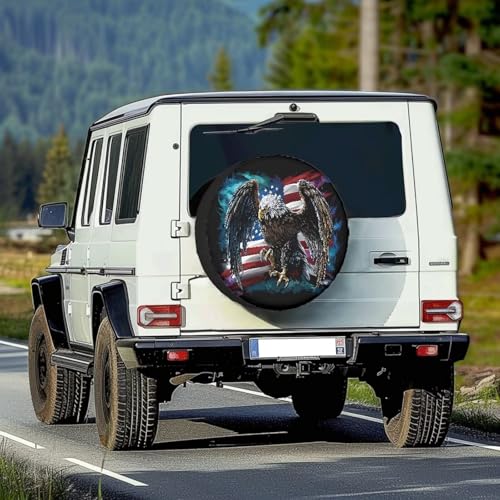 Image of Pensura Spare Tire Cover Wheel Tire Cover Dust-Proof Universal Bald Eagle US Flag Print Wheel Tires Covers Universal Fit for Trailers SUV Truck Camper Travel 14-19Inch