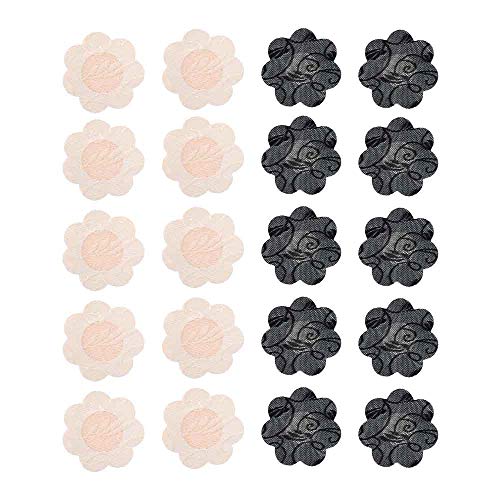 10 Pairs Lace Nipple Breast Covers, Breast Pasties, Self-Adhesive Disposable Bra Gel Petals Pad Pasties for Men and Women(Beige 5 Pairs + Black 5 Pairs)