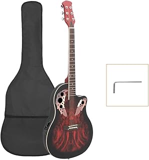 Ktaxon 41in Acoustic-Electric Guitar, 6 String Cutaway Guitar with EQ-7545R Bass Preamp with Four-Band EQ, Unique Round-back Design, Fantastic Touch, Accurate Tune and Unmatched Sound (Red)