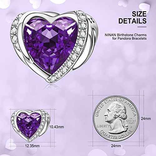 February Birthstone Charms For Pandora Charms Bracelet, Angel Wings 925 Sterling Silver Love Heart Bead Pendant Engraved Honest,Birthday Mother's Day Jewelry Gifts For Women Girls #TOP4