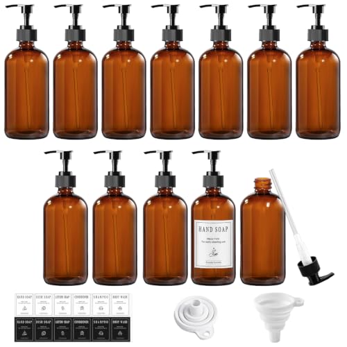 TBWIND 12 Pack 8oz Amber Glass Bottles with Pump Dispensers