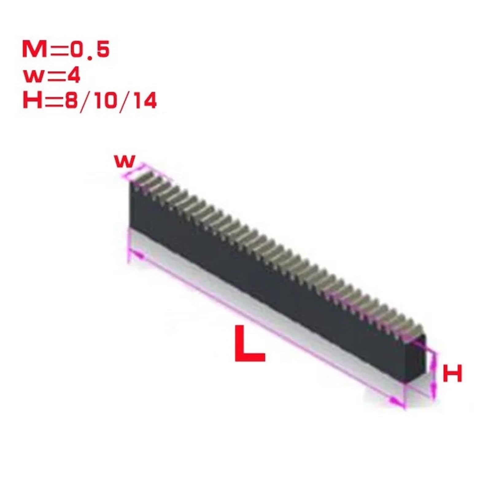 Spur Rack Steel High Precision Length 200mm 1pcs 0.5 Modulus 0.5M Width 4mm Steel Gear Rack Height 8mm/10mm/14mm Transmission Gear Rack(Width 4mm H 10mm)