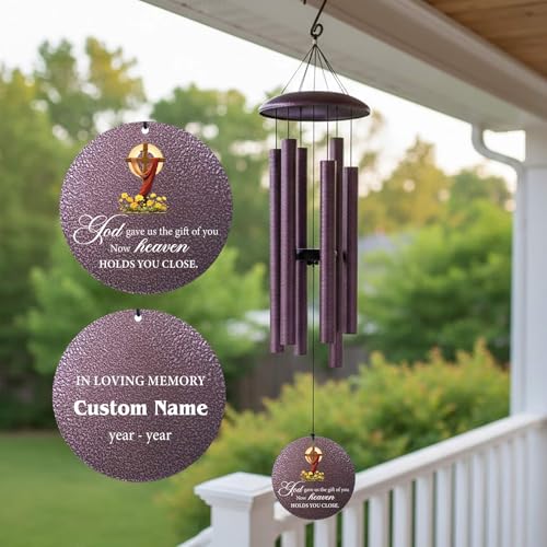 Image of Personalized Memorial Wind Chimes for Loss of Loved One, Sympathy Gifts for Loss Mother Father Sister, Deep Tone Windchime for Outside Garden,Produced in Texas