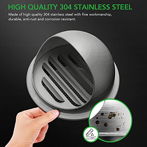 Ipower 4 Inch Soffit Air Vent 304 Round Bull Nosed Screen Mesh For Home Bathroom, Kitchen, Office Ventilation, 1-Pack, Stainless Steel, Silver #TOP2