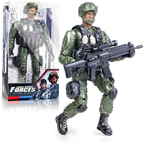 Army Men Toys for Boys, Toy Soldiers Army Action Figures, 7.5 in Military Toys, Green Plastic Army Men 11 Movable Joints, Realistic Gear and Accessories, Collectible Gift for Kids 3 to 6 Years Old