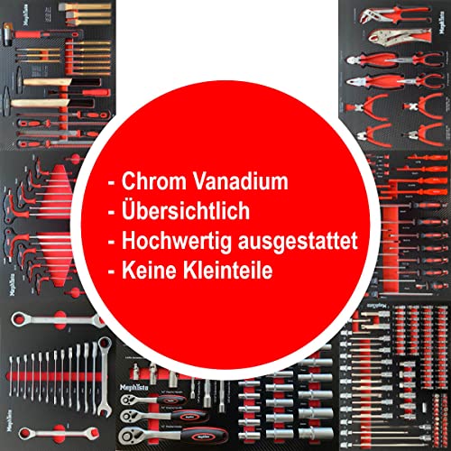 Mephisto Werkzeugwagen Werkstattwagen mit Edelstahlablage und 8 Schubladen 7 Davon mit Werkzeug wie Ratsche mit Nusskasten usw. in Soft Inlays in Carbonoptik befüllte Schubladen - 6