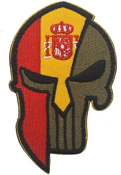National Flag Skull Patches,Embroidered Tactical Morale Spanish Patch Hook and Loop Fastener Sew on Backpack Jacket Cap Uniform Coat Hat Spain