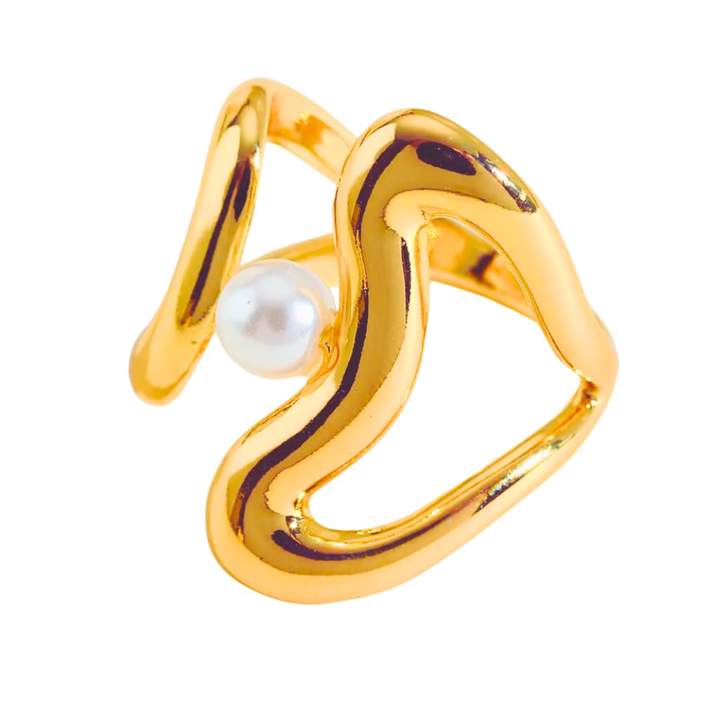 Gold Plated Anti-Tarnish Adjustable Pearl Statement Ring for Women & Girls | Trendy Designer Free Size Fashion Jewellery | Elegant Statement Finger Ring-image-33