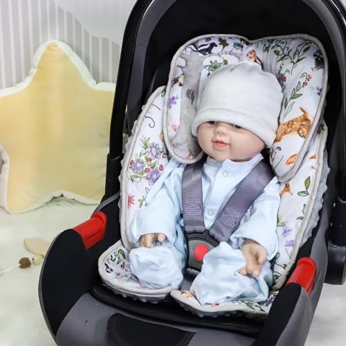 Image of Reversible Infant Car Seat Insert, 2 in 1 Gray Car Seat Head Support Baby Boys Girls, Soft Newborn Carseat Insert Cushion, Perfect for Carseats, Strollers, Swings (Animals)