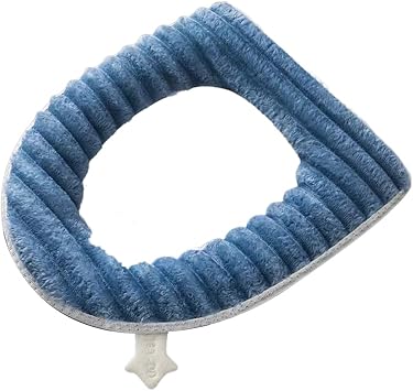 Plush Toilet Seat Cushion Bathroom Soft Thicker Warmer Toilet Seat Covers with Zipper Easy Clean Toilet Seat for Home Decor Seniors Blue