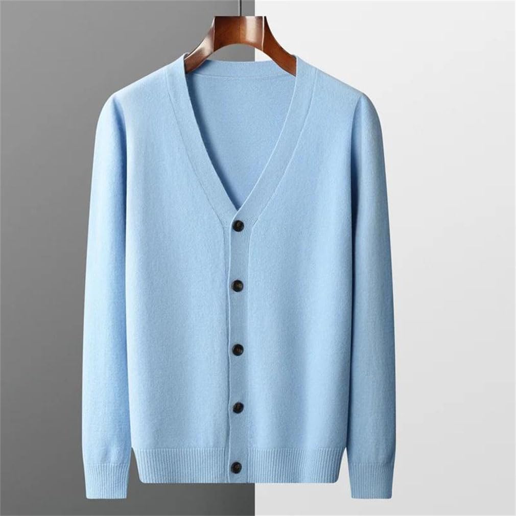 Men's Slim Fit Cardigan 100 Percent Solid Merino Wool Knitted Sweater Loose V-Neck Solid Color Casual Cardigan
