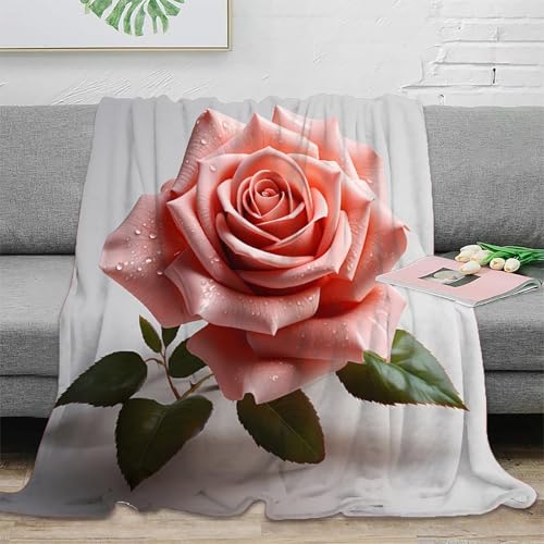 3D gedruckt Pink Rose Reisedecke Mikrofaser weich warm Bettwäsche Botanical floral Art Decke maschinenwaschbar für Reisende Gamer Jugendliche 40x50inch(100x130cm)