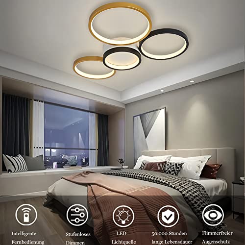 Luz de techo LED moderna luz de sala de estar regulable con control remoto Lámpara de techo luz de techo de anillo geométrico creativo adecuada para sala de estar dormitorio pasillo (L65cm/55W) Cover