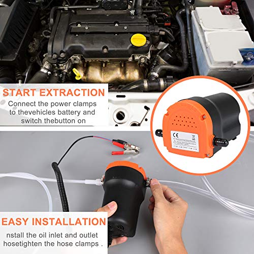Oil Change Pump Extractor, 12v 80w Marine Oil Change Pump and Electric Oil Pump, Oil/Diesel Fluid Pump Extractor Scavenge Transfer Suction Transfer Pump For Boat,Tubes,Truck, RV,ATV,Riding Mowe