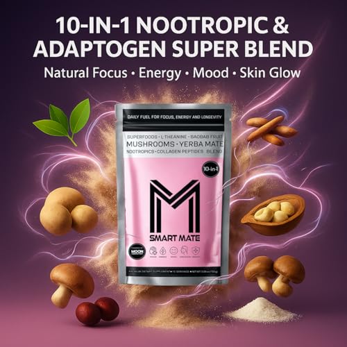 Moon Laboratory Smart Mate – Adaptogenic Yerba Mate Coffee Alternative – 10-in-1 Nootropic Drink Mix with Collagen, Mushrooms & L-Theanine – Focus & Energy Support, 150g + Free Bombilla Spoon - Thumbnail 3