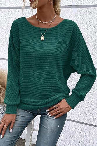 RICHSTORY Womens Shirts Casual Batwing Long Sleeve Crewneck Knit Oversized Sweater Loose Fit Fall Tunic Tops for Women Teal Green XX-Large — view 2