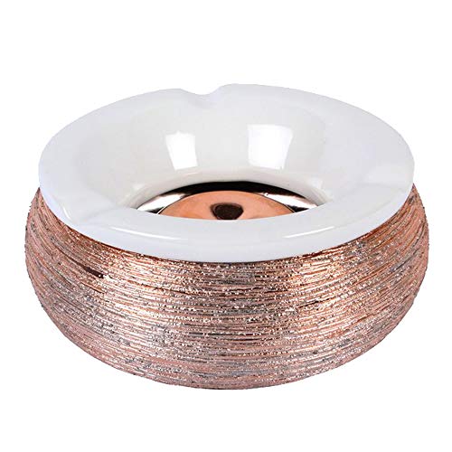 Sepilo, posacenere antivento grande, in ceramica, rotondo, diametro 15 cm, struttura metallica lucida, per interni ed esterni (rame)