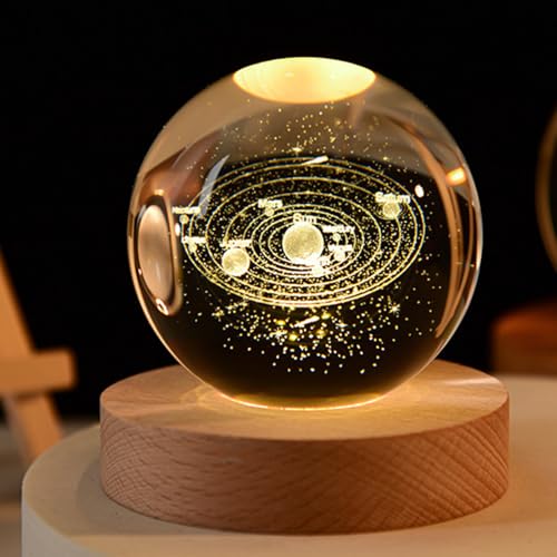 YuchiFa Happyhaves Sphere, Happy Haves Light Sphere,Happyhaves Calming Stellar Spheres The Galaxy, Saturn and The Moon, 3D Solar System Crystal Ball Night Light,LED Crystal Space Lamp (6cm/2.4in,#10)