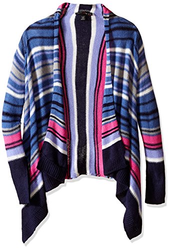 Derek Heart Girls' Big Long Sleeve Marled Stripe Jersey Open Front Cozy
