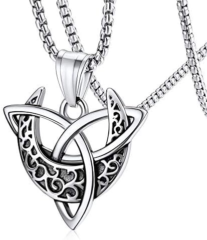 FaithHeart Celtic Moon Necklace Irish Jewellery Vintage Triple Moon/Tree of Life Pendant Stainless Steel/Gold/Black Plated, Pagan Gifts for Women Men