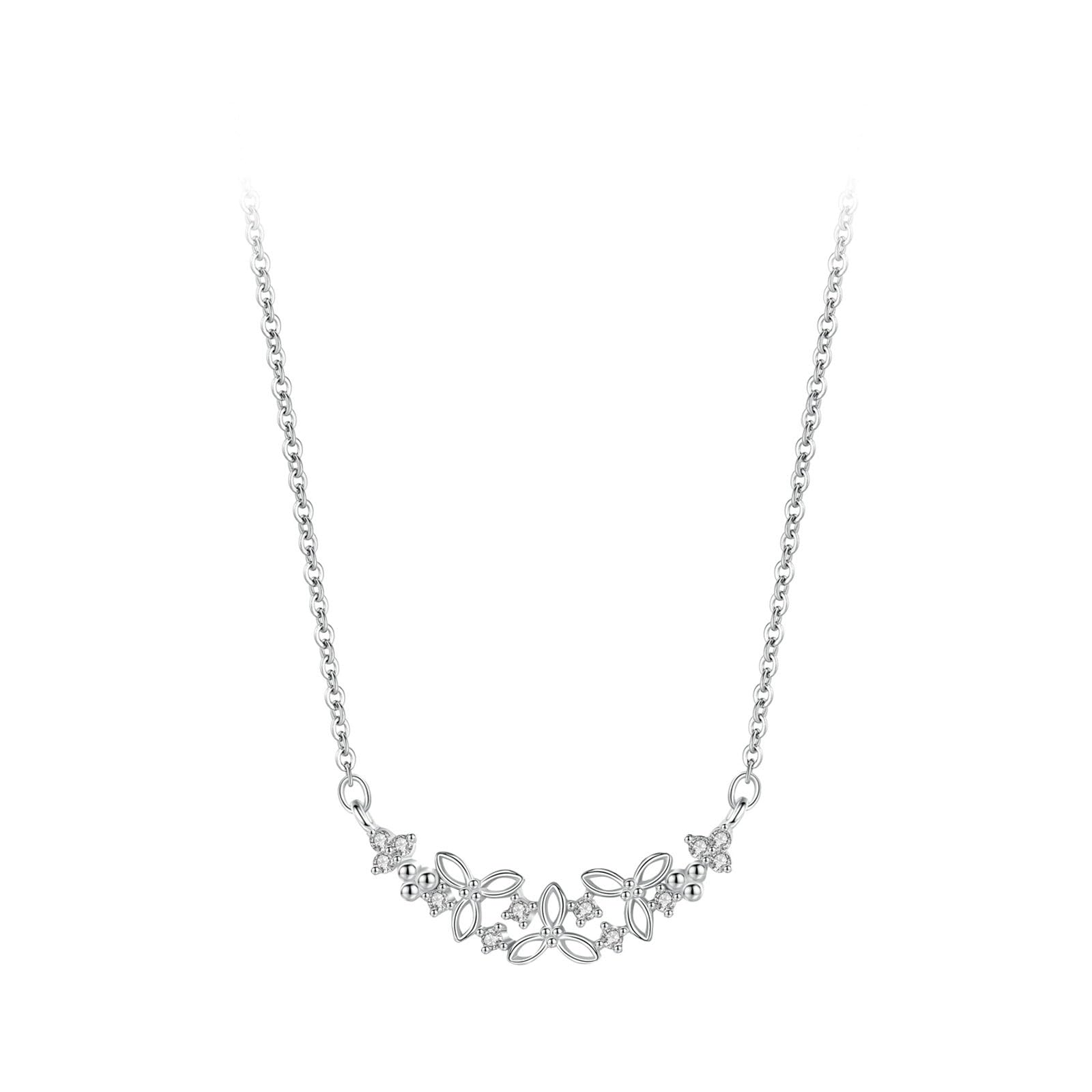 Damen Halsketten 9K/14K/18K Echtgold, Weißgold Anhänger Hohle Blume mit Moissanit Damen Anhänger Halskette 40+5cm
