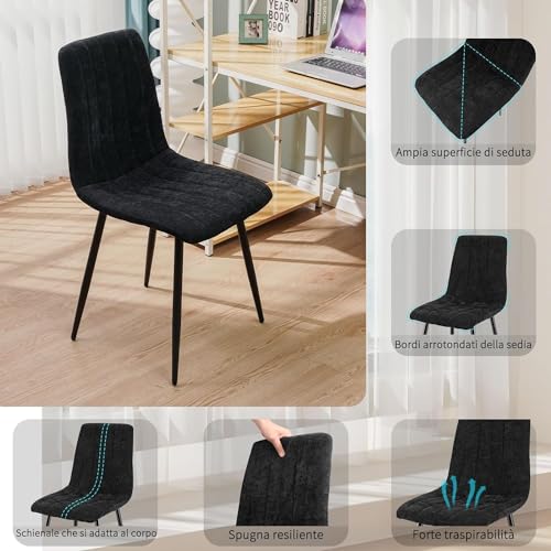 Miniatura 4 de Jijian Juego De 6 Sillas De Comedor, Sillas Tapizadas Con Tela De Lino Y Patas De Metal Negro, Diseño De Rayas, Sillas De Comedor Para Comedor Sala De Estar Dormitorio Cocina Salón Recepción, Negro