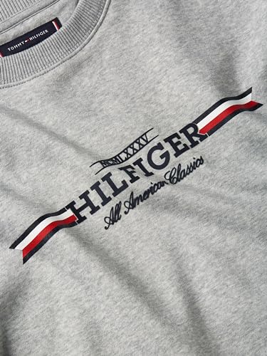 Tommy Hilfiger Herren Sweatshirt Rundhalsausschnitt, Grau (Light Grey Heather), 3XL – Ansicht 3