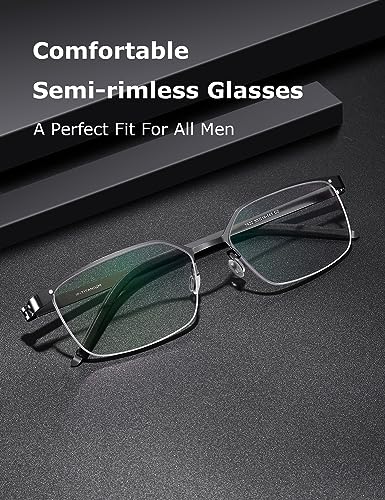 Image of ZanyLen Superlight Titanium Blue Light Blocking Glasses Stylish Semi-rimless Rectangle Computer Gaming Eyeglasses (Gunmetal)
